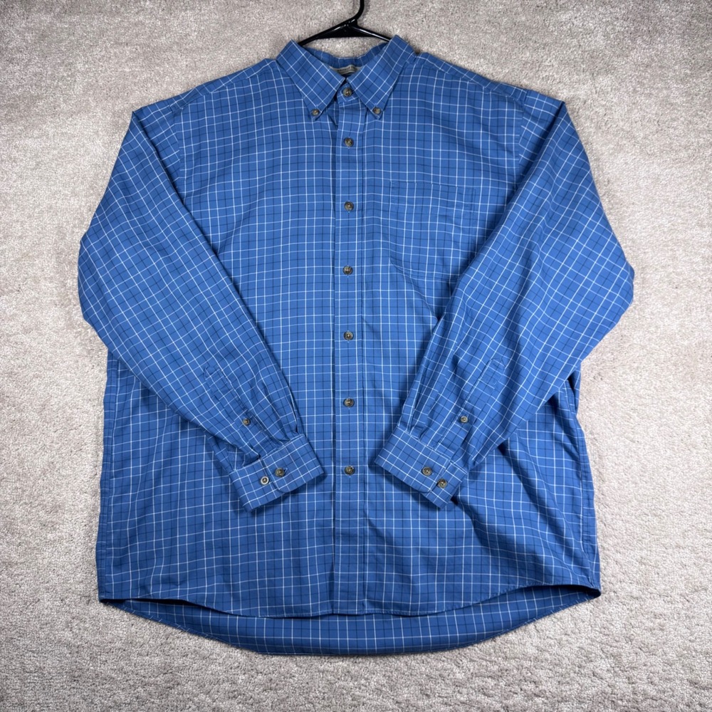 LL Bean‎ Mens XL Blue Windowpane Check Wrinkle Free Traditional Fit Shirt 269337